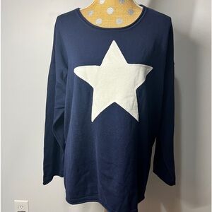 ELLOS Star Applique Sweater Plus Size 1X Navy blue sweater